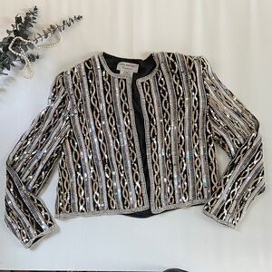 Papell Boutique Evening 100% Silk Jacket Petit Medium Heavily Beaded Formal Gala